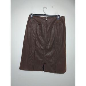 Lisa Valli Jeans Womens Midi Skirt Brown Cuneo Faux Leather Made in Italy Sz 32